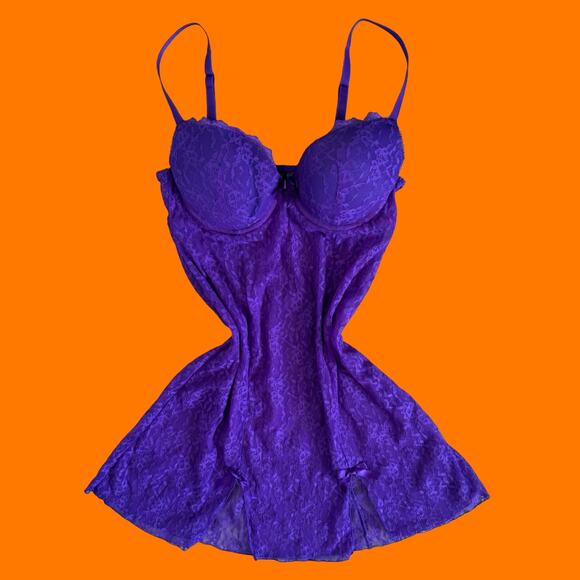 00's vintage purple lace y2k bustier babydoll slip dress 34C - Picture 1 of 10